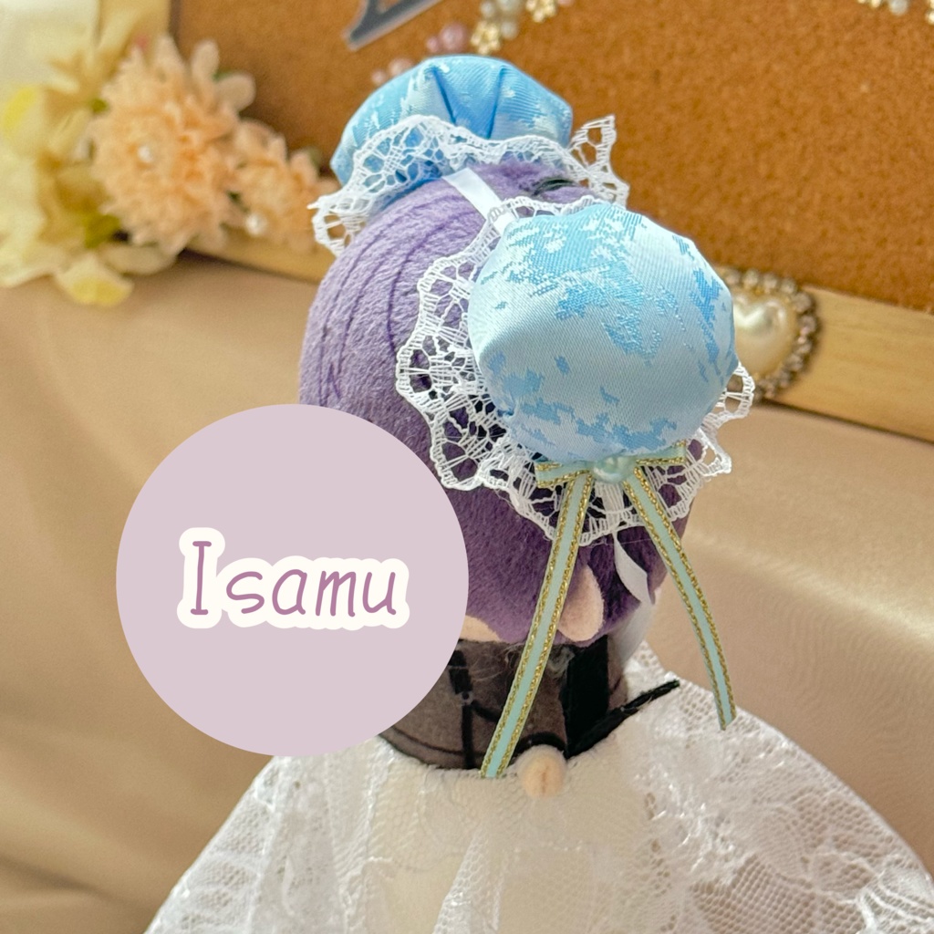 ぬい服ヘッドドレス チャイナヘッドドレス 【水色×ホワイト】