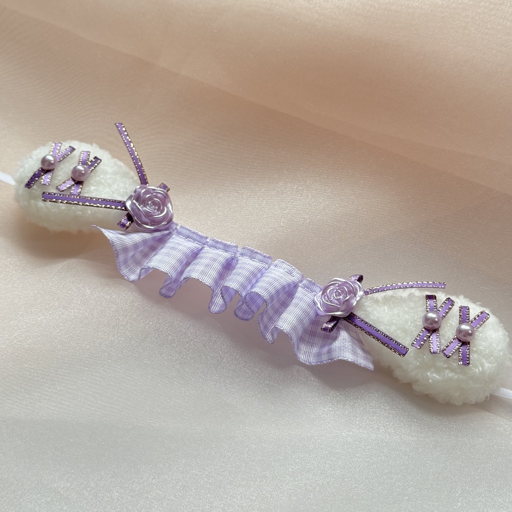 たれみみヘッドドレス ギンガムチェックラベンダー