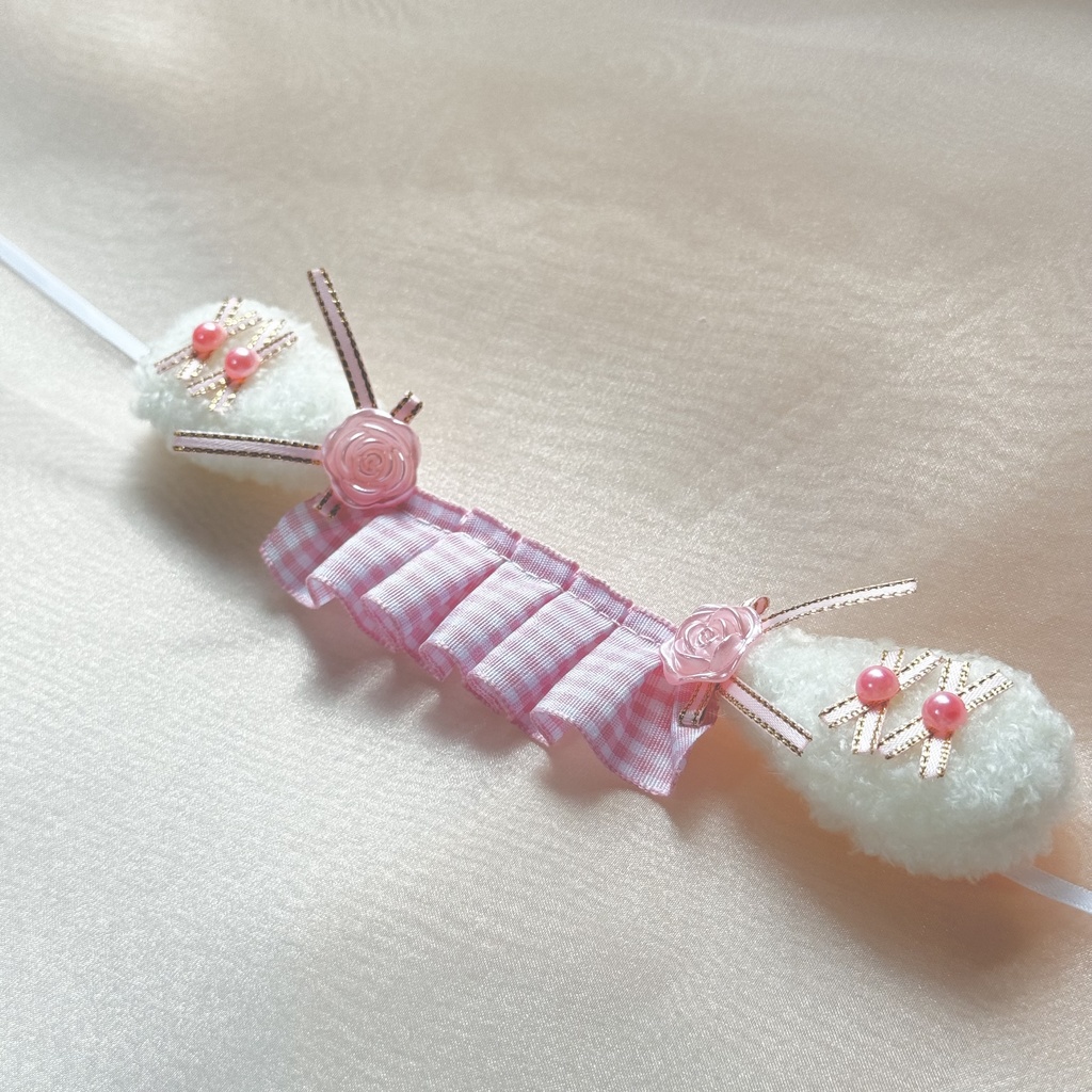 たれみみヘッドドレス ギンガムチェックピンク