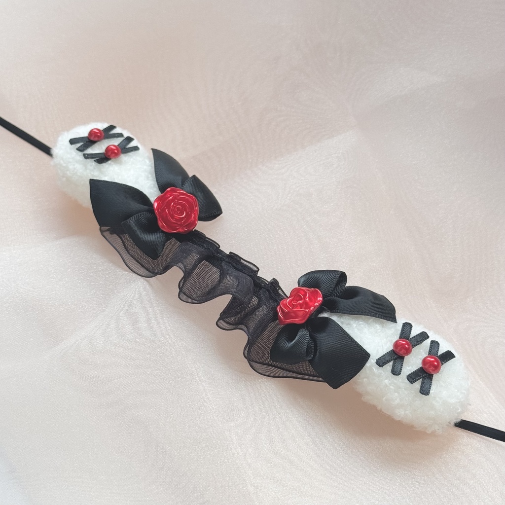 たれみみヘッドドレス BICリボン 【しふぉんブラック×レッド】