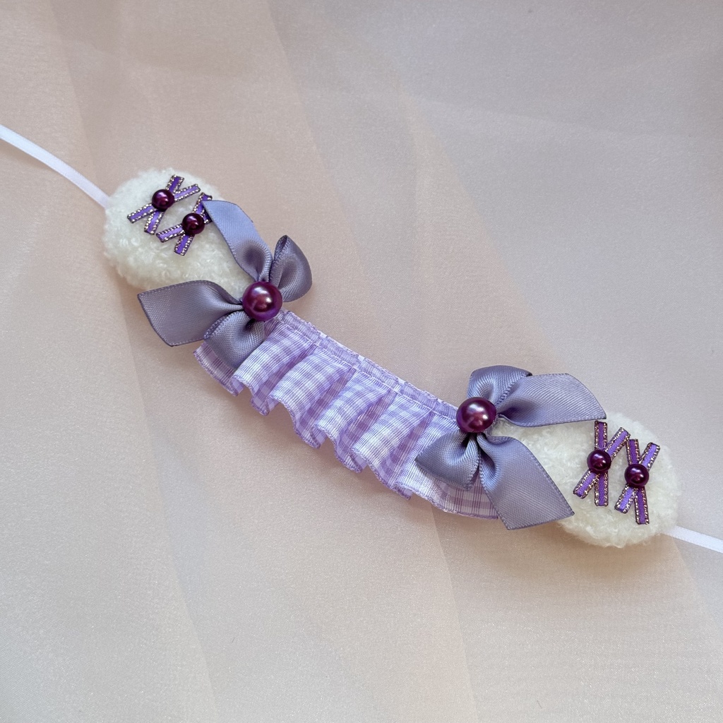 たれみみヘッドドレス 【BICリボン ギンガムチェックラベンダー】