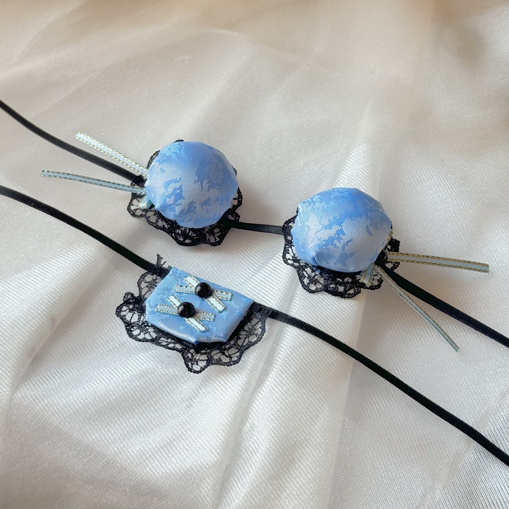 チャイナスタイ&ヘッドドレス 【ライトブルー×ブラック】