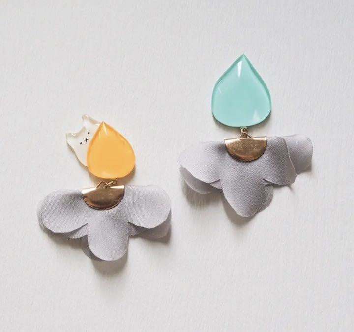 雫とうさぎ、それからお花のピアス　イヤリング