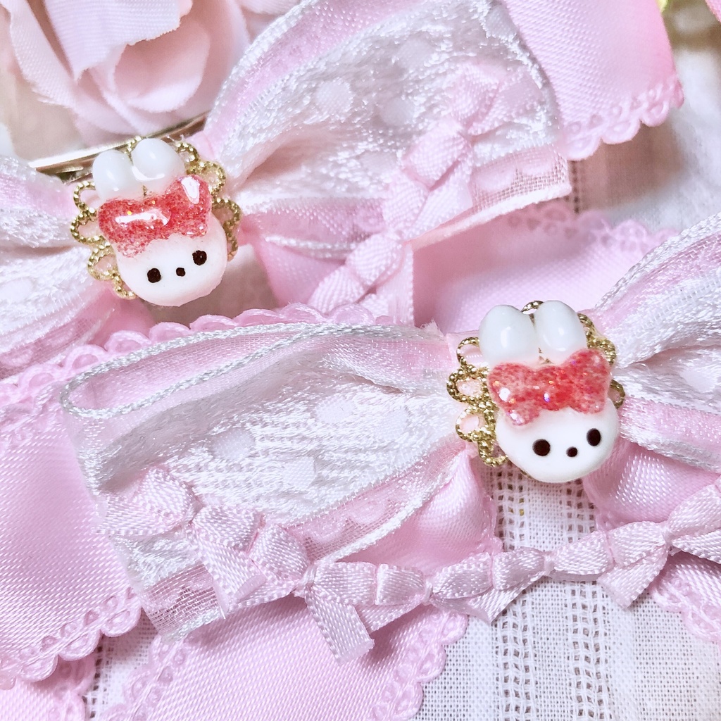 リボンいっぱいウサギのリボンバレッタ*red