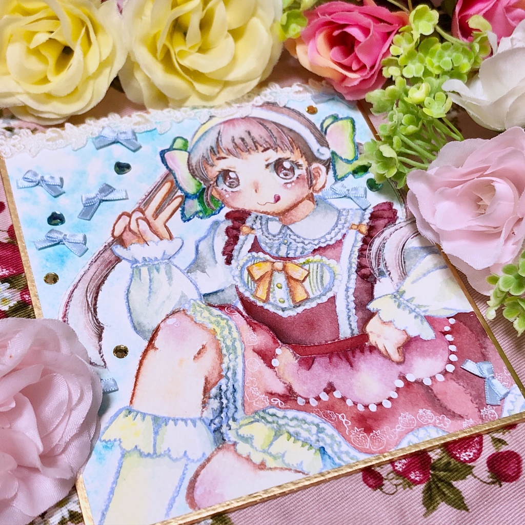 八九寺真宵 創作衣装 水彩イラスト色紙 すとろべりーそーだみるく Booth