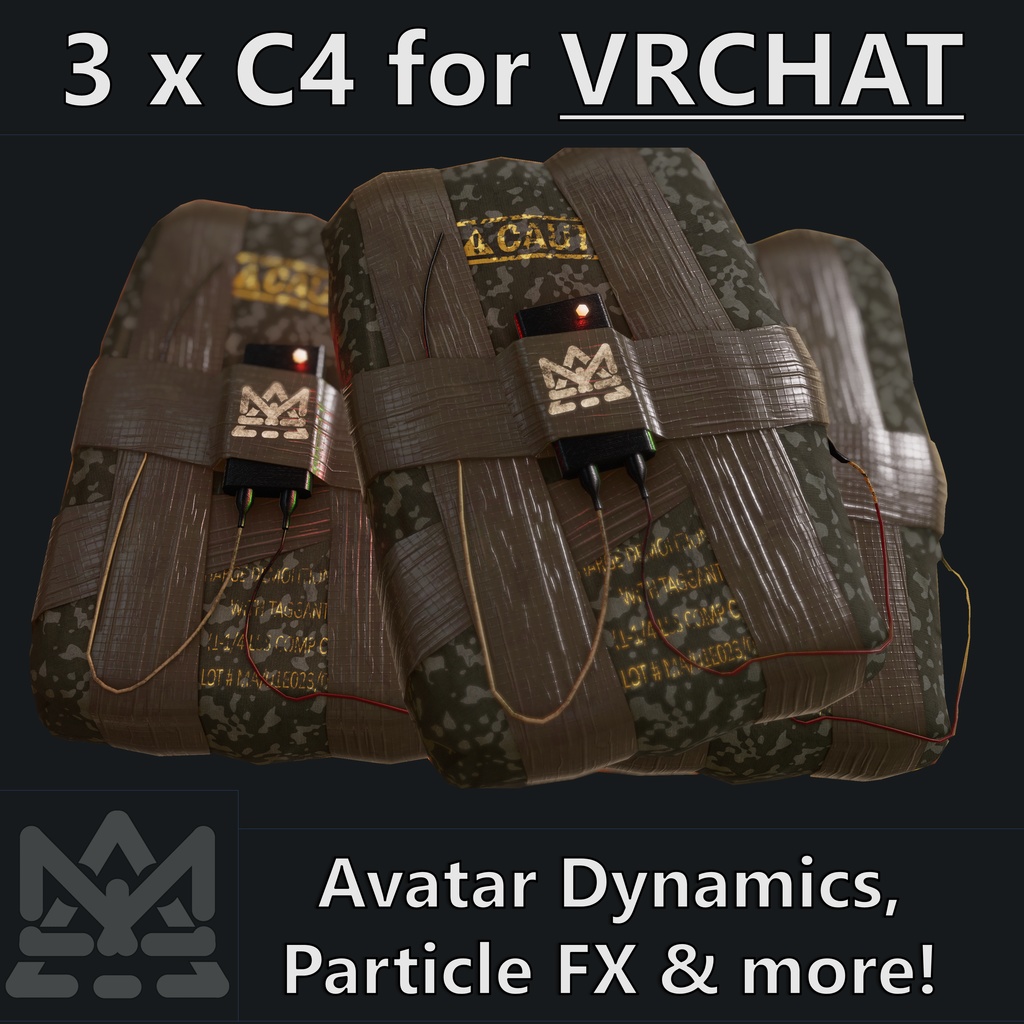 C4 Pack w/ Avatar Dynamics for VRChat - [VRチャット, アバターダイナミクス, 武器, 爆弾, ミリタリー, 爆発的な]