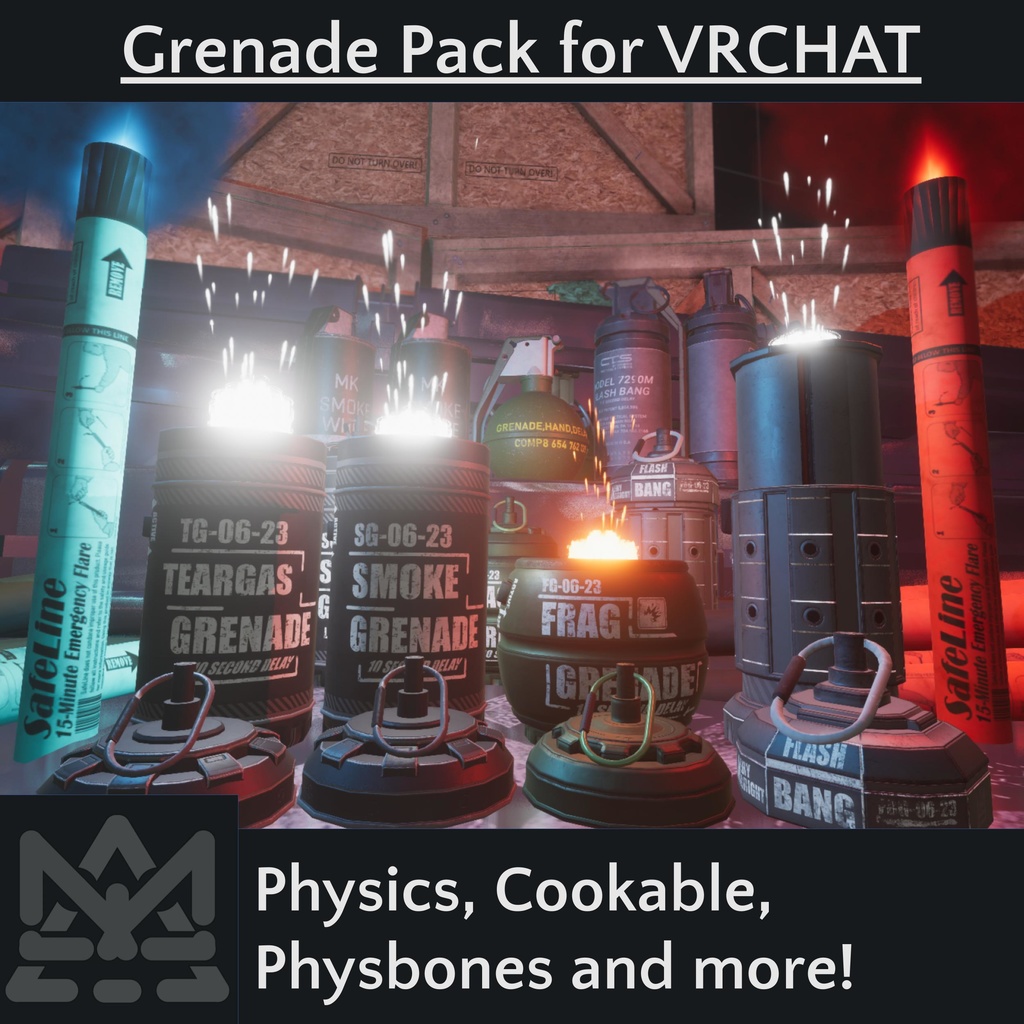 Grenade Pack for VRChat - [グレネード, VRチャット, アバターダイナミクス, 武器, 爆弾, スモーク, ミリタリー, 爆発的な]