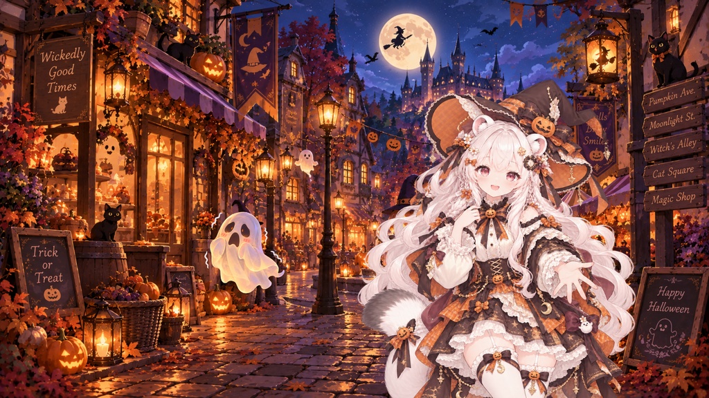 VTuber向け|ハロウィン配信背景セット 動画背景2種+静止画1種+テーブル2種+椅子2種