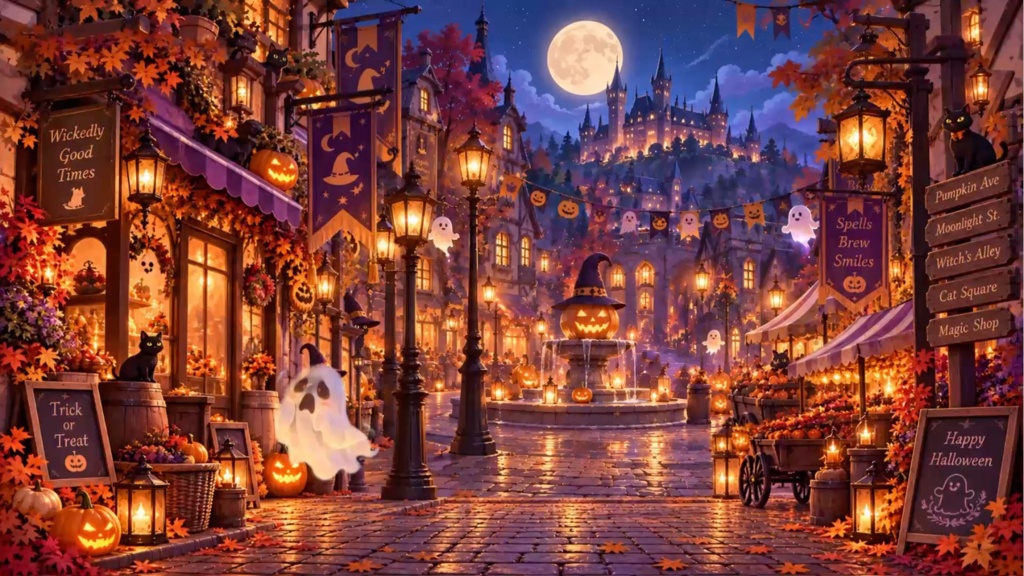 VTuber向け|ハロウィン配信背景セット 動画背景2種+静止画1種+テーブル2種+椅子2種