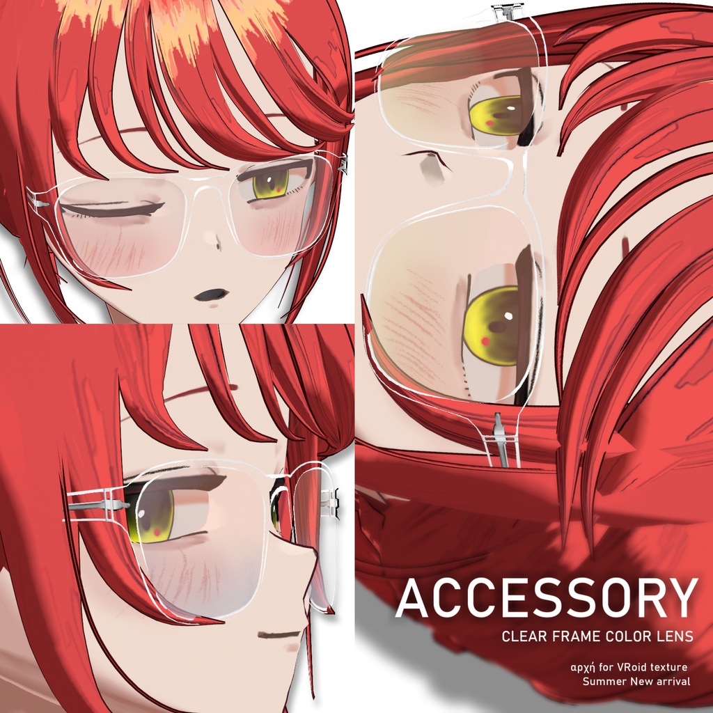 【VRoid】クリアフレームカラーレンズ　Clear frame color lenses