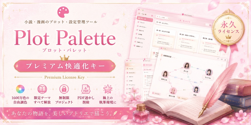 創作ストーリー支援アトリエ『Plot Palette』プレミアム快適化キー(永久ライセンス)