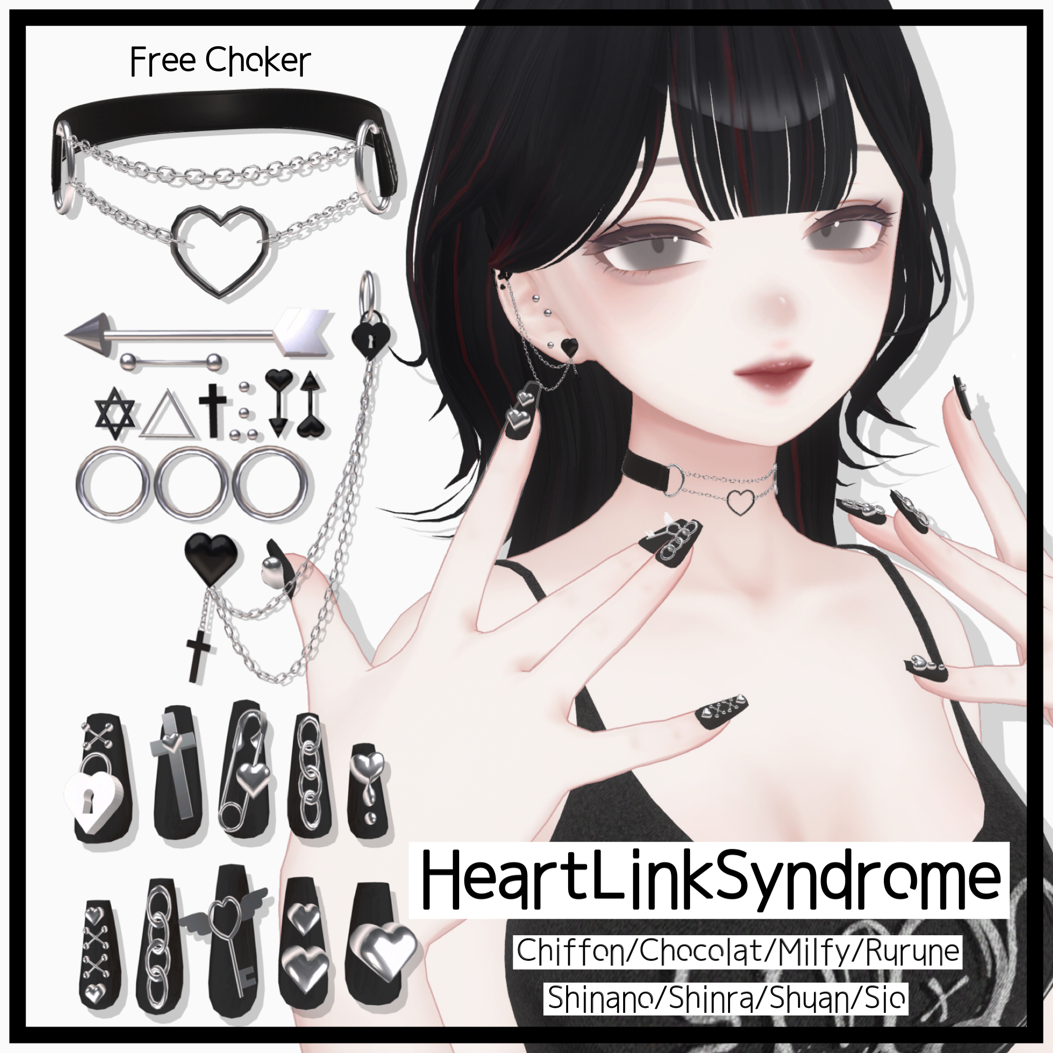 HeartLinkSyndrome🖤チョーカー無料×16colorネイル×4colorピアス【8アバター対応】