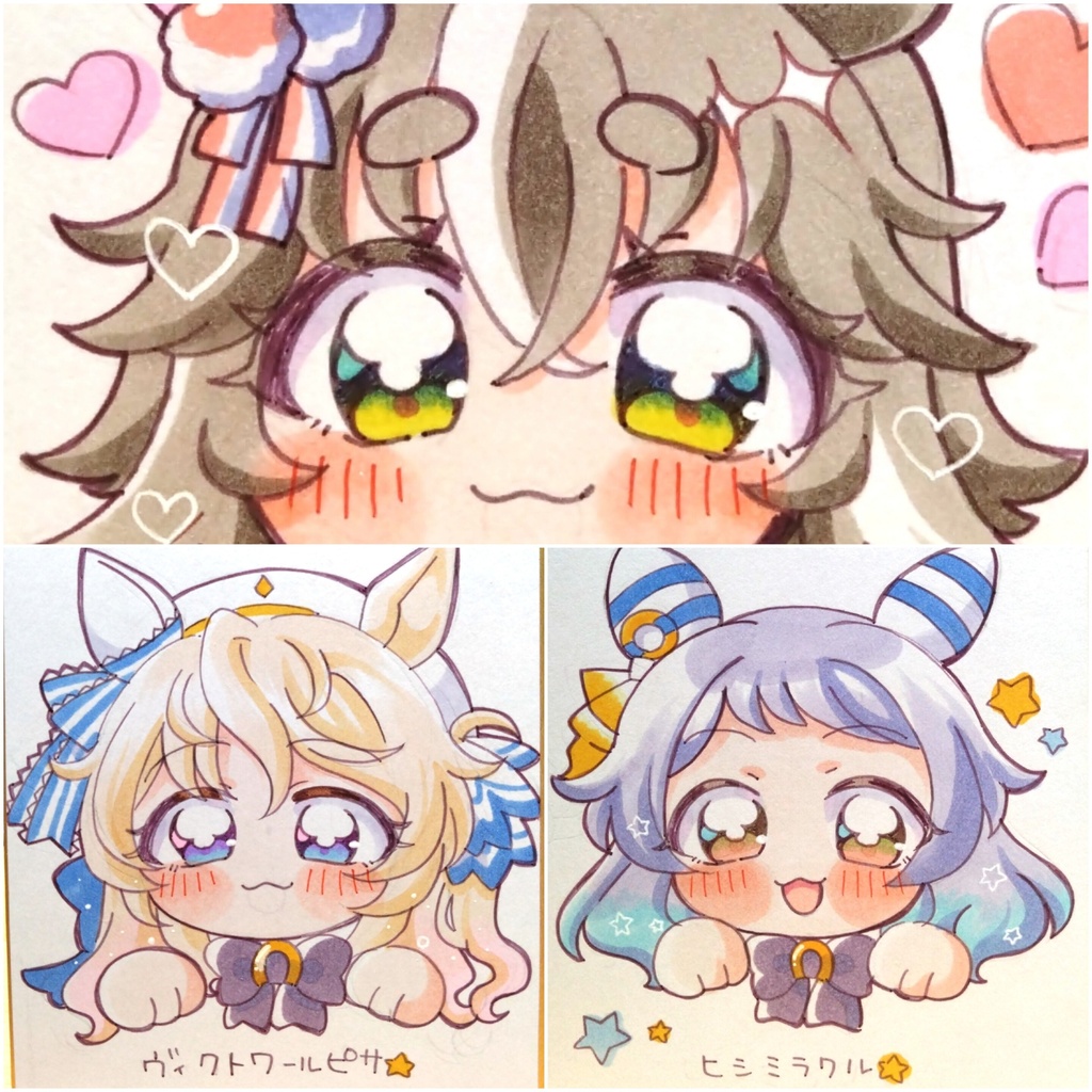 ウマ娘手描き色紙/ワンダーアキュート/ヒシミラクル/ヴィクトワールピサ