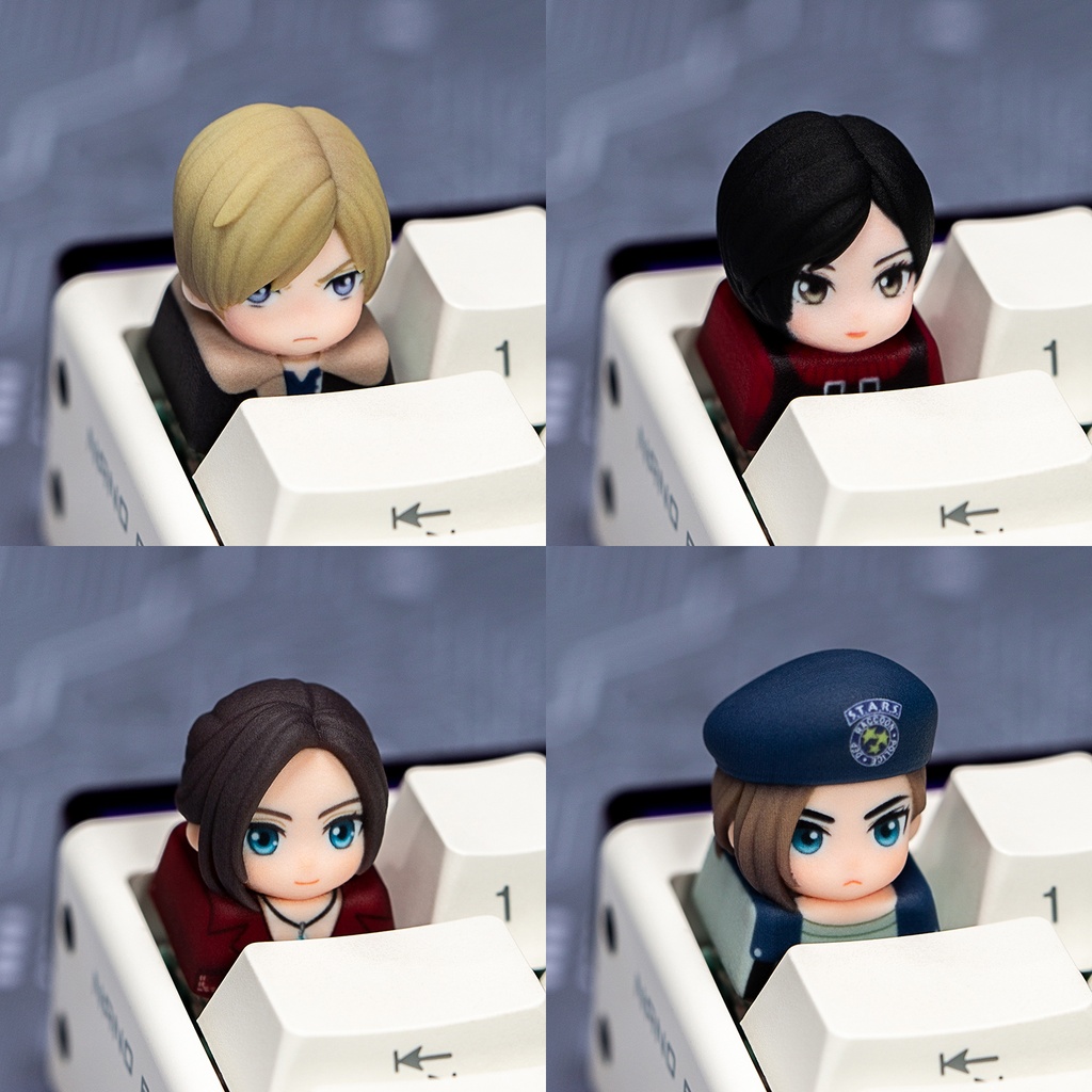 バイオハザード Fan-made メカニカルキーボードデフォルメキーキャップ 第1弾 レオン・エイダ・クレア・ジル 4種選択可 MXスイッチ対応 超高精細彩色レジン造形 同人グッズ