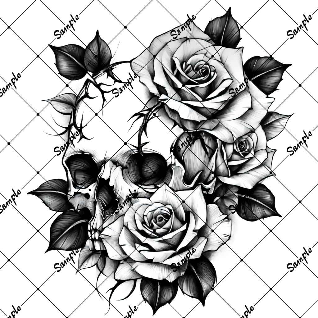 VRC 薔薇と骸骨のタトゥー(森羅対応) おまけ有!