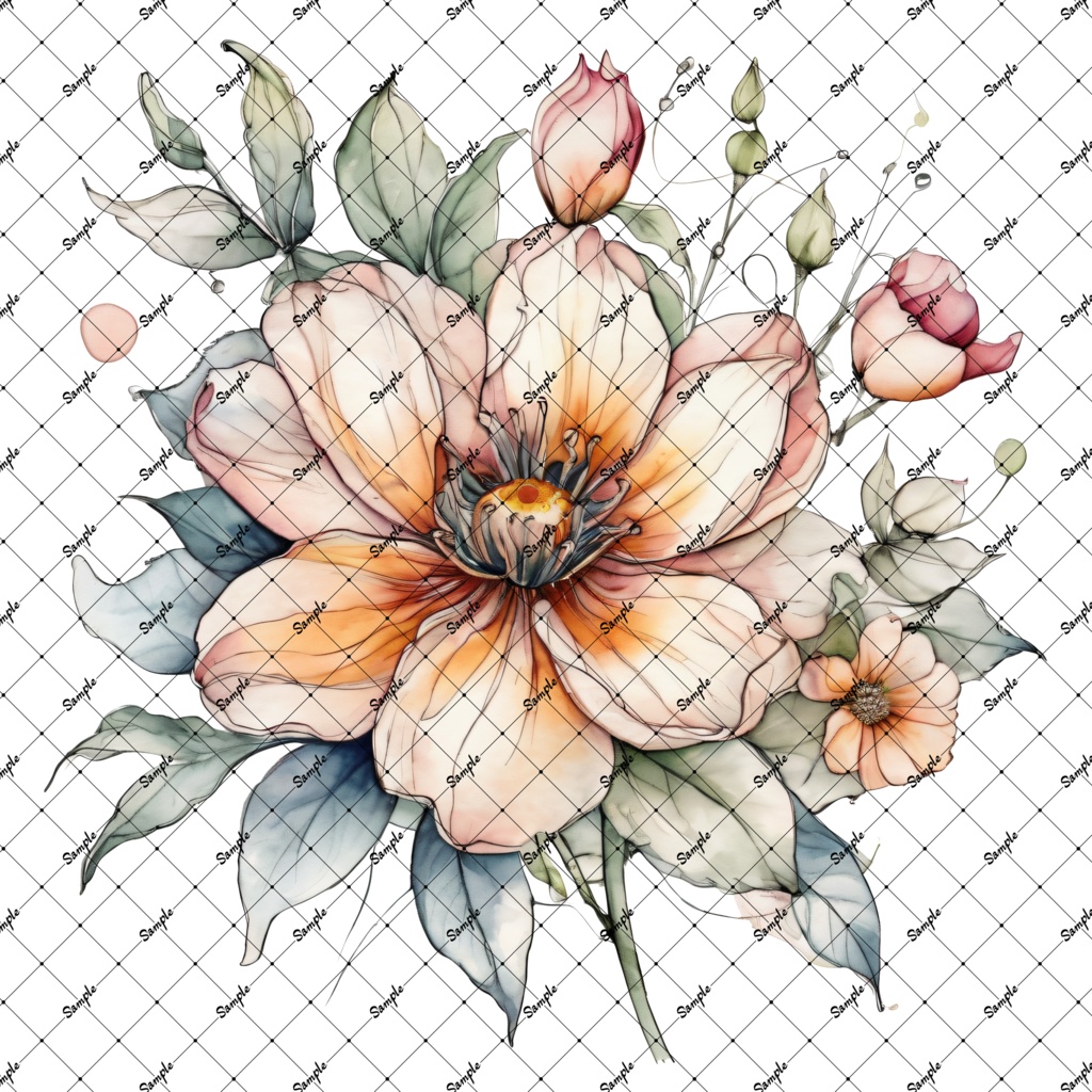 💜15日までセール中💜VRC想定 Water Color Tattoo ✿Flower01✿ おまけ有!