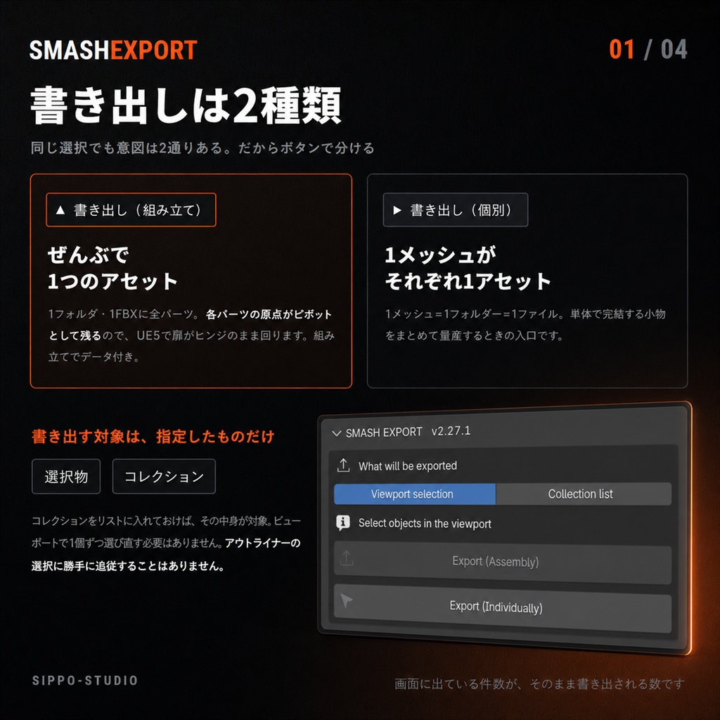 SMASH EXPORT — Blender→UE5 アセットパイプライン【Blenderアドオン】