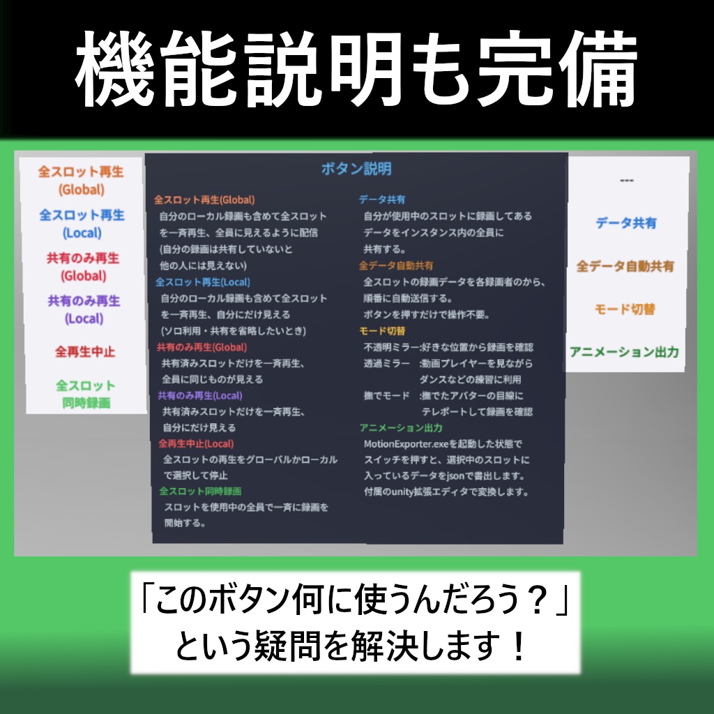 【VRC】自分の動きを360°から見返せる!モーション記録・再生・書き出しワールドギミック