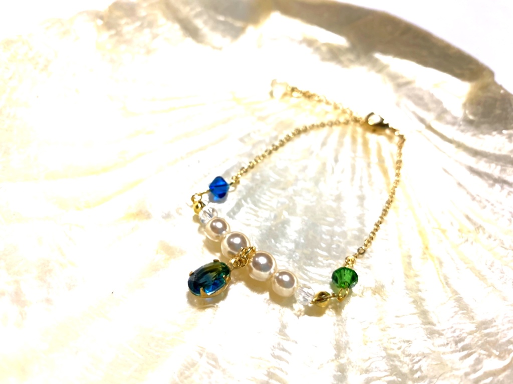 2トーンストーン&パールブレスレット