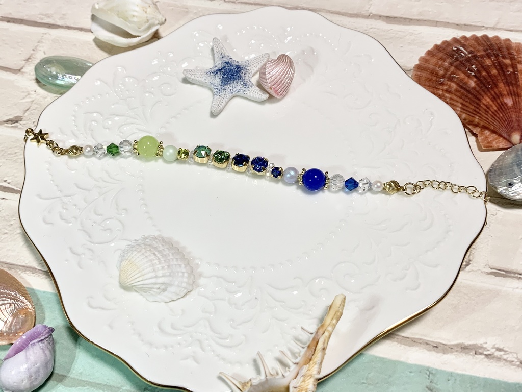 ガラスビジューライン ブレスレット(まこはるカラー)