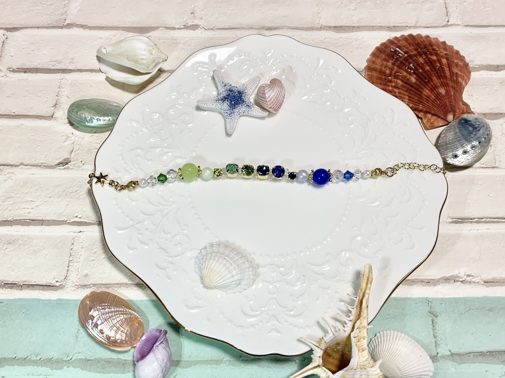 ガラスビジューライン ブレスレット(まこはるカラー)