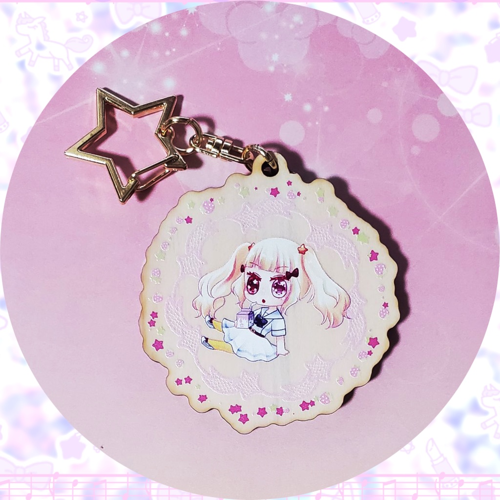 いちごみるくちゃんウッドキーホルダー
