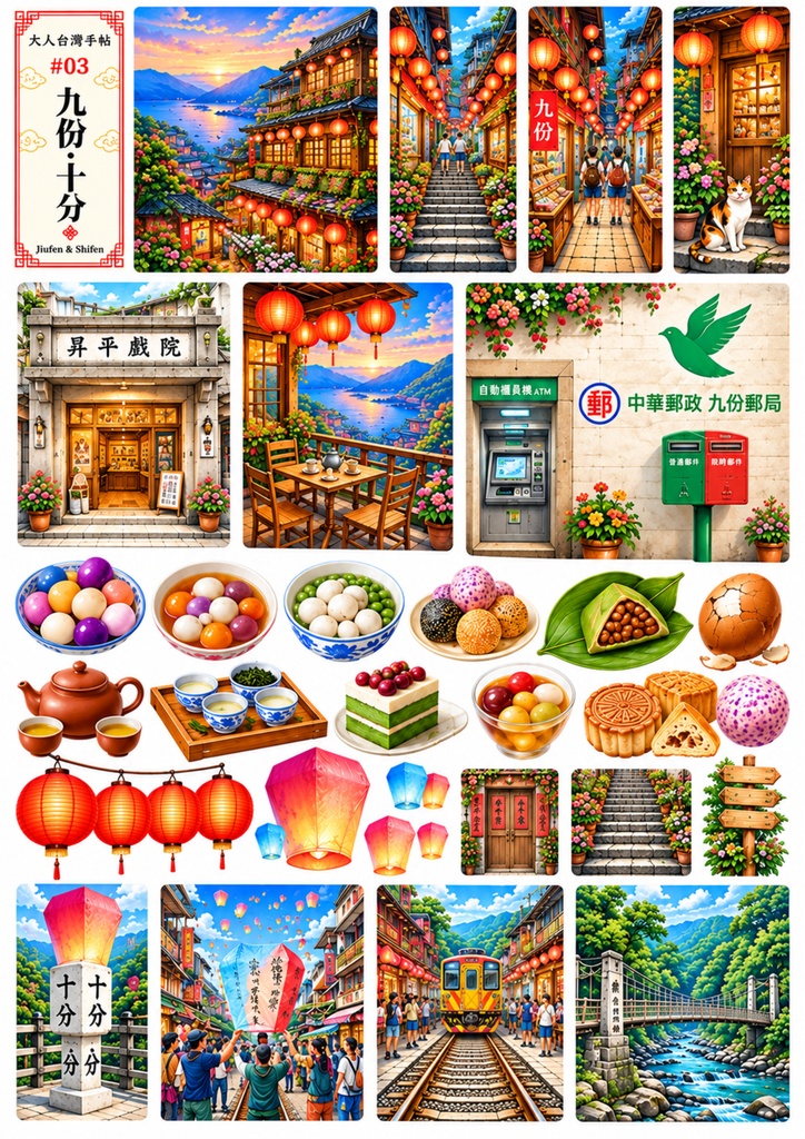 【デジタルペーパー】大人台湾手帖|台湾旅行・手帳デコ素材 4枚セット+特典