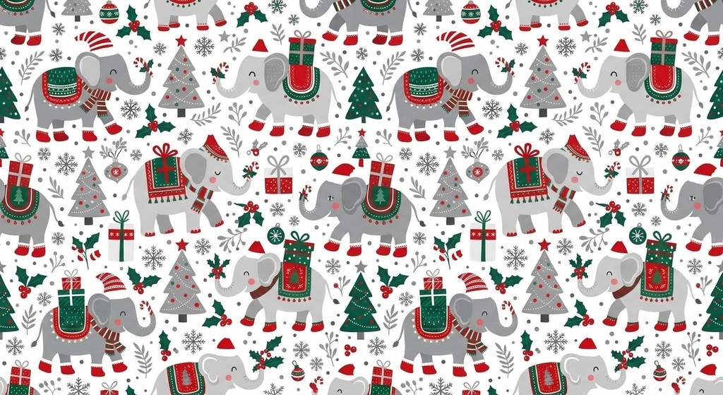 デジタルペーパー（サンタ象さんのクリスマス柄生地）