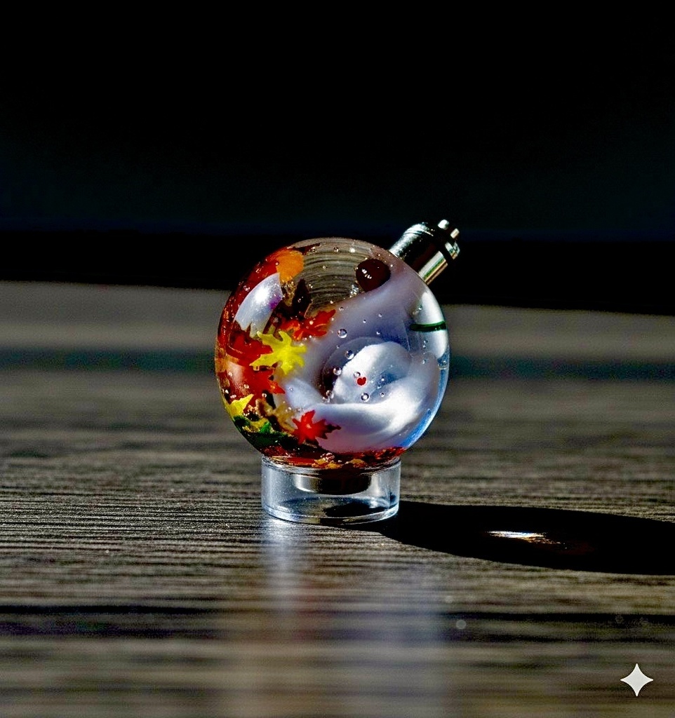 光る球体ペンダントトップ 紅葉×白蛇