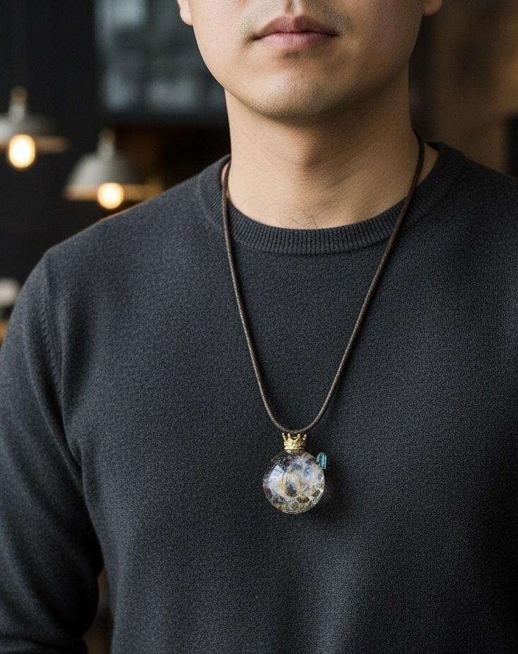 シャボン玉光る抜け殻入り球体ペンダント