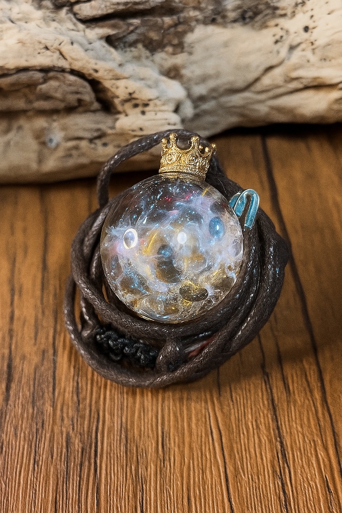 シャボン玉光る抜け殻入り球体ペンダント