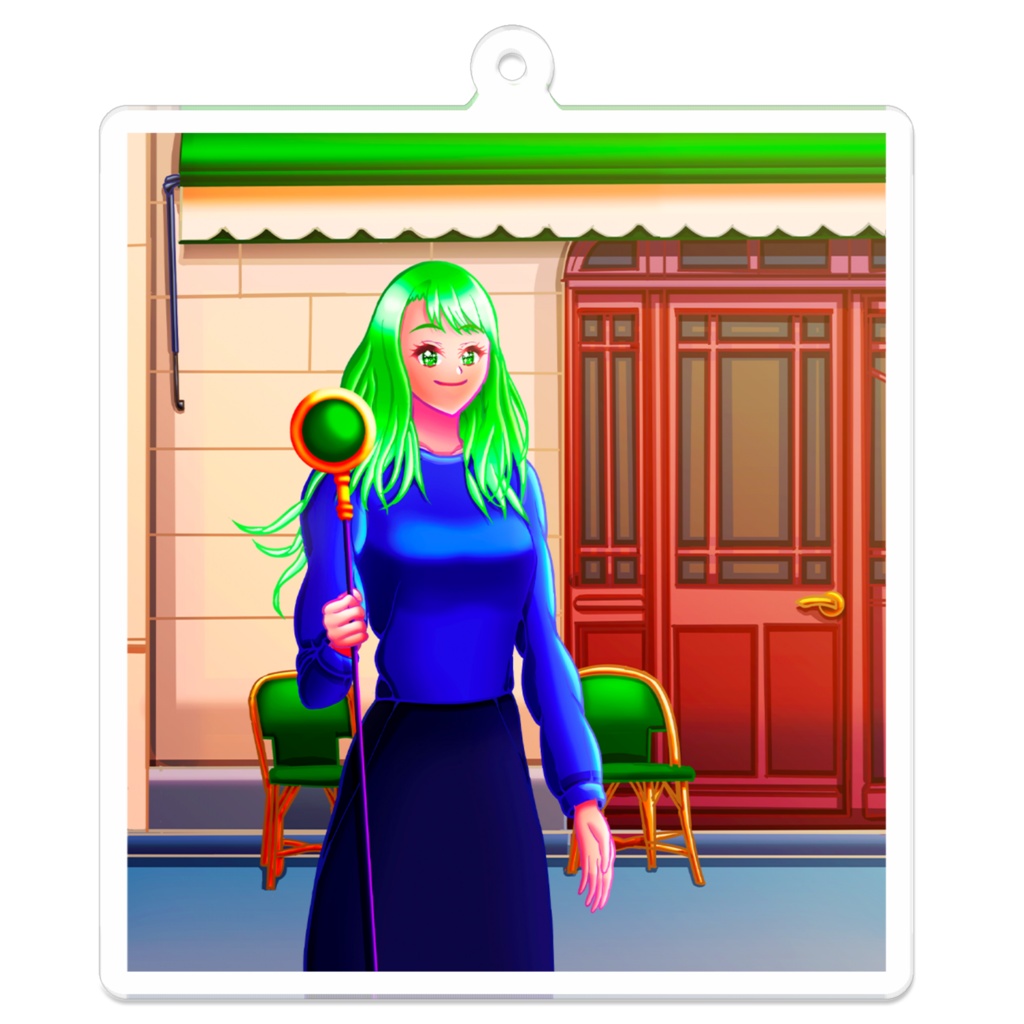 【葉山萌】新緑のステッキと紺碧の旋律 アクリルキーホルダー（70×70mm）