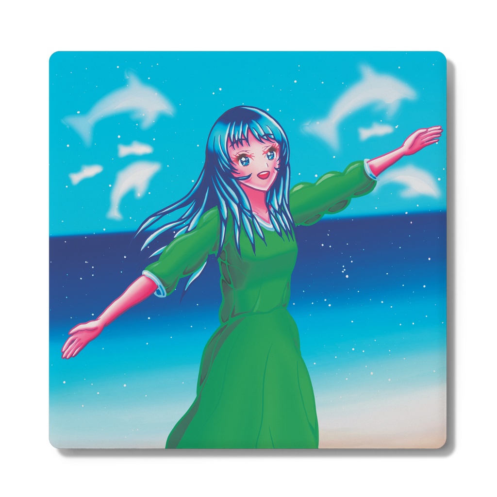 【蒼池璃沙】海風のシンフォニー、輝く波とイルカ雲 コースター