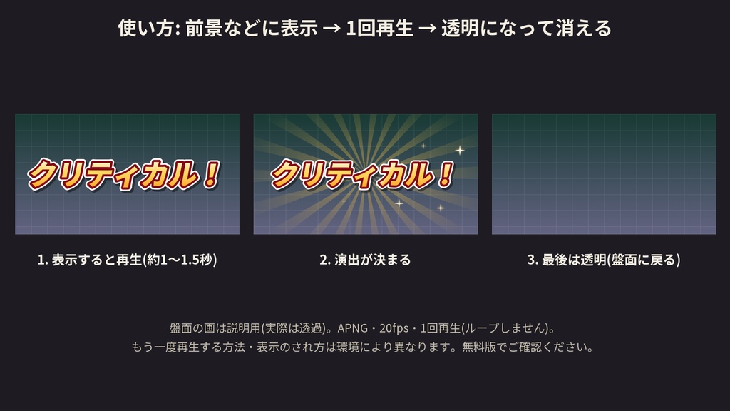 【ココフォリア素材】戦闘演出カットイン 10種|斬撃・クリティカル・ファンブル・魔法陣・爆発|APNG エフェクト【無料版あり】