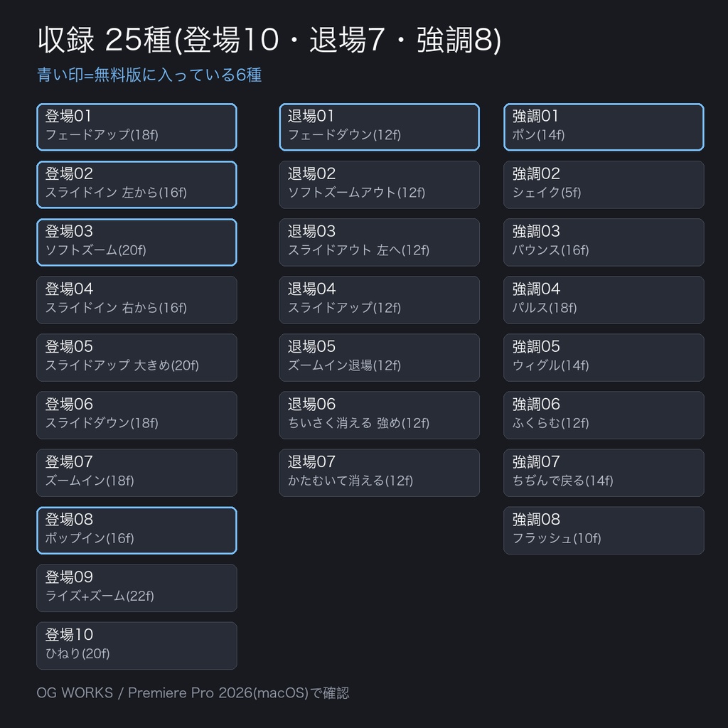【無料版あり】テロップモーションプリセット 25種|登場・退場・強調|上品で控えめな動き|Premiere Pro