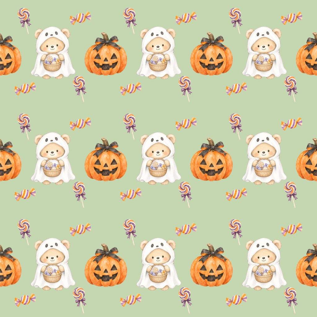 ハロウィンデジタルペーパー くまさんとパンプキン&キャンディ 3枚セット