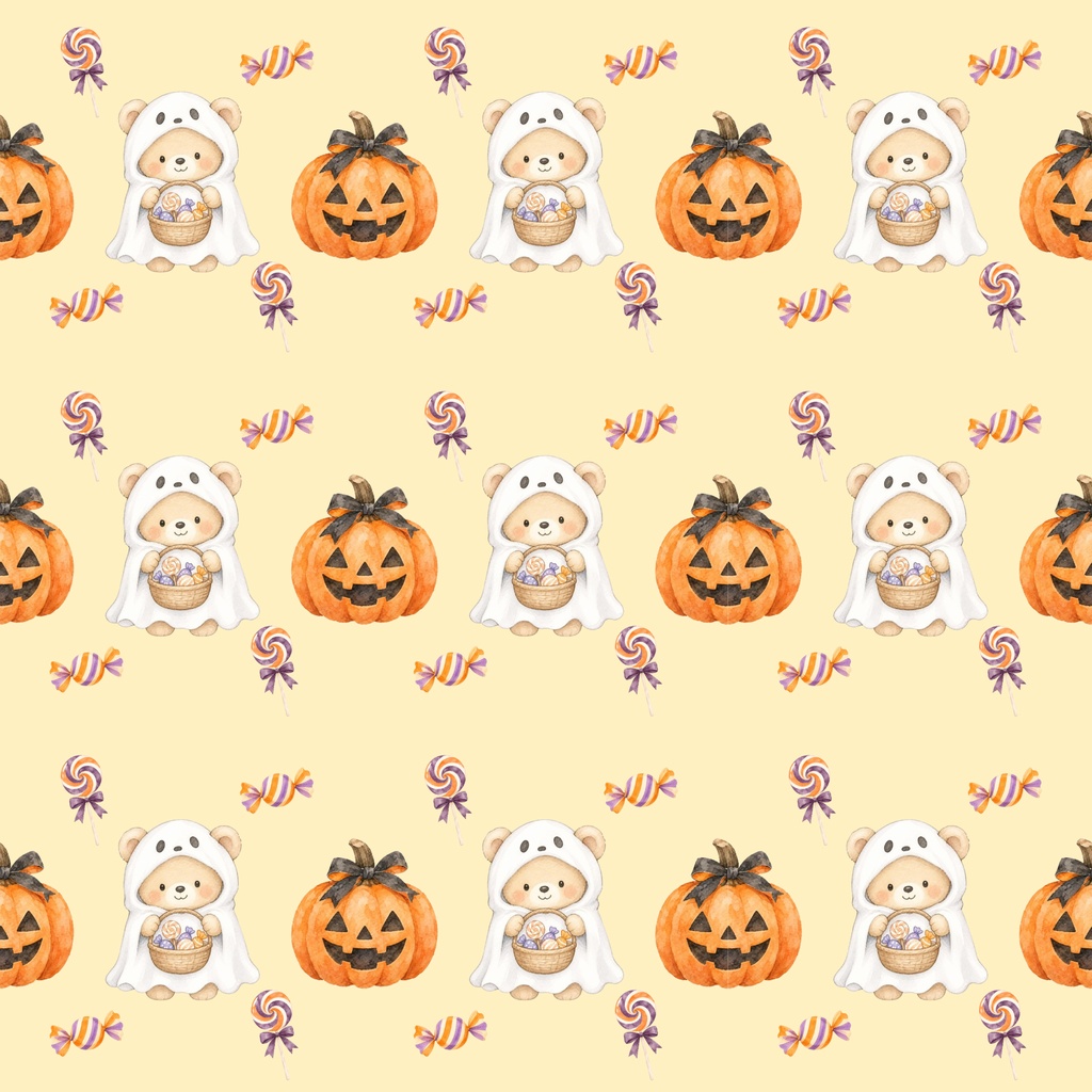 ハロウィンデジタルペーパー くまさんとパンプキン&キャンディ 3枚セット