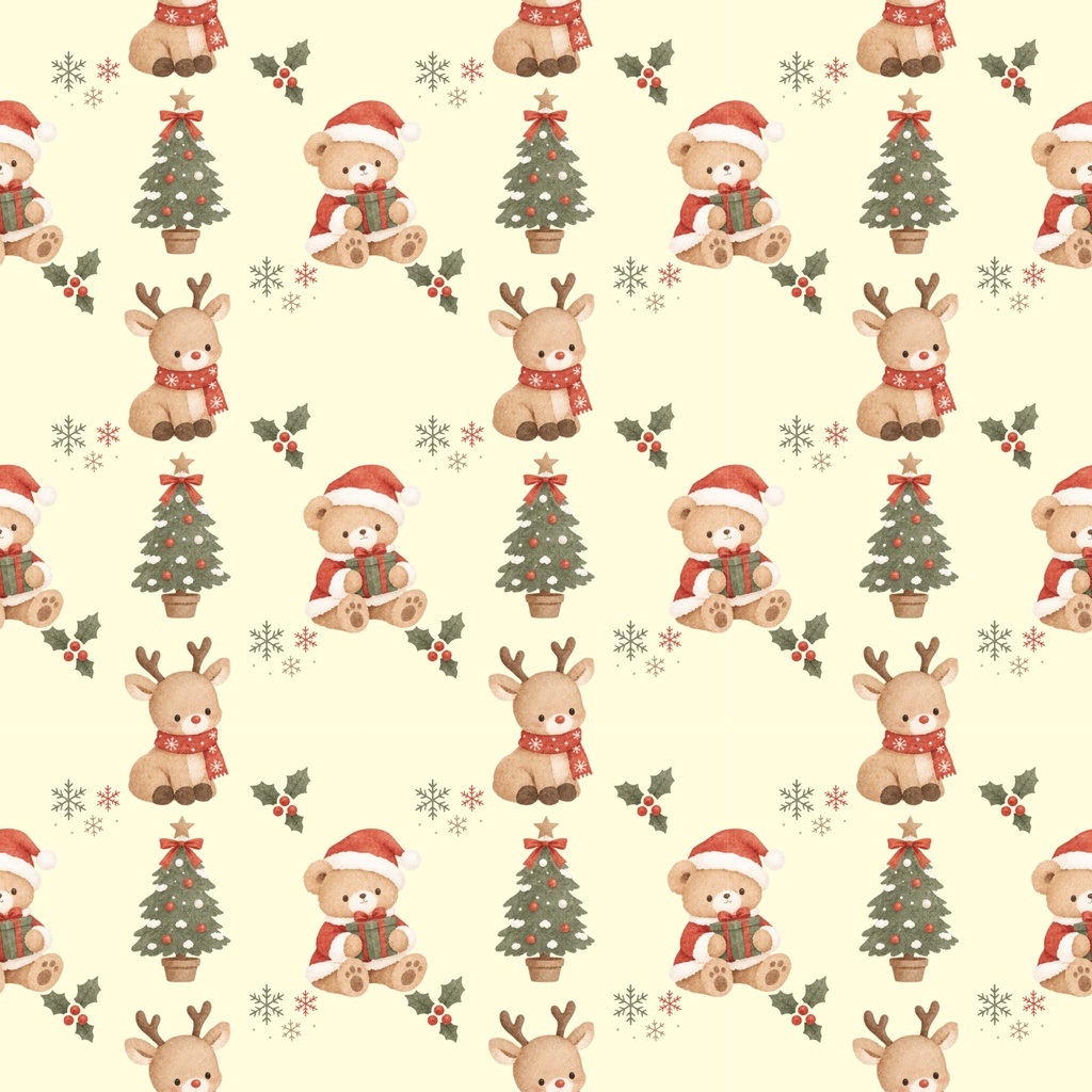クリスマスデジタルペーパー くまサンタ トナカイ クリスマスツリー 3枚セット