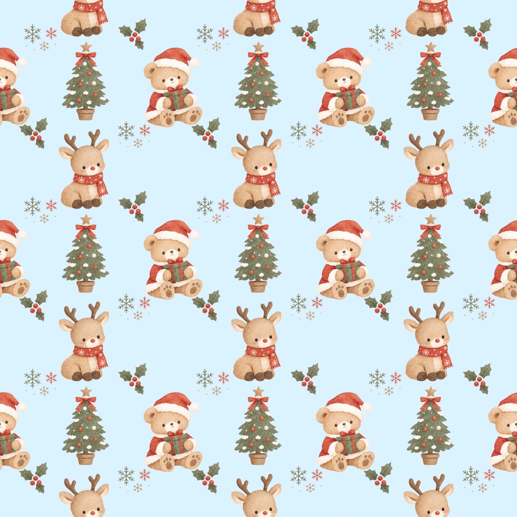 クリスマスデジタルペーパー くまサンタ トナカイ クリスマスツリー 3枚セット