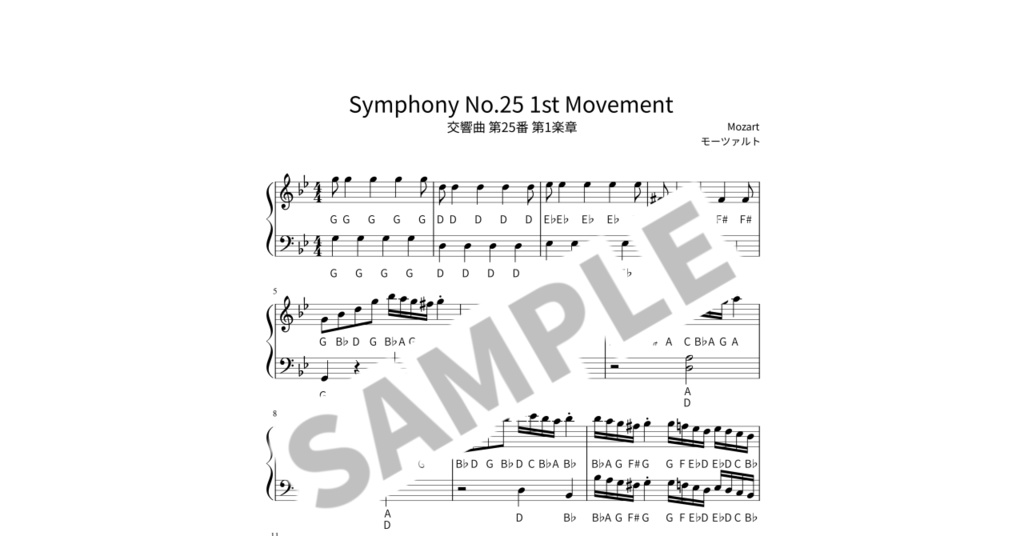 【ABC付き簡単ピアノ楽譜】交響曲 第25番 第1楽章 / モーツァルト