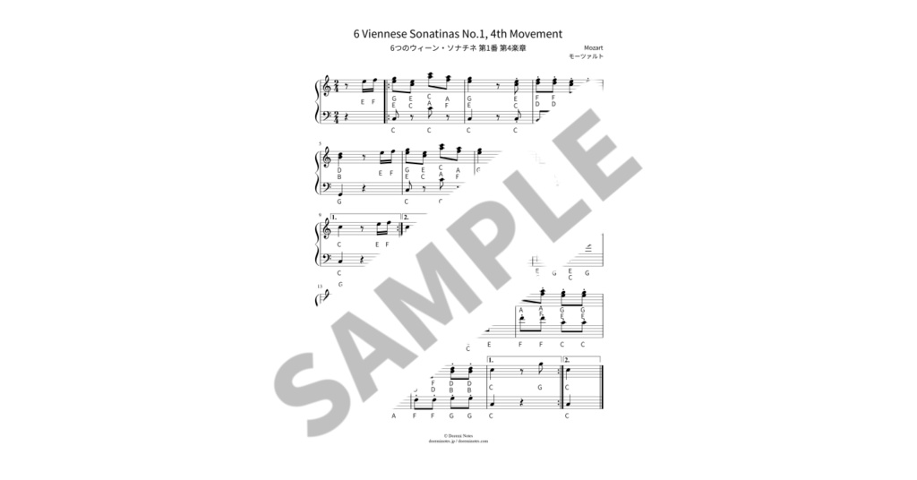 【ABC付き簡単ピアノ楽譜】6つのウィーン・ソナチネ 第1番 第4楽章 / モーツァルト