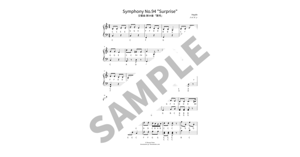 【ABC付き簡単ピアノ楽譜】交響曲 第94番「驚愕」/ ハイドン