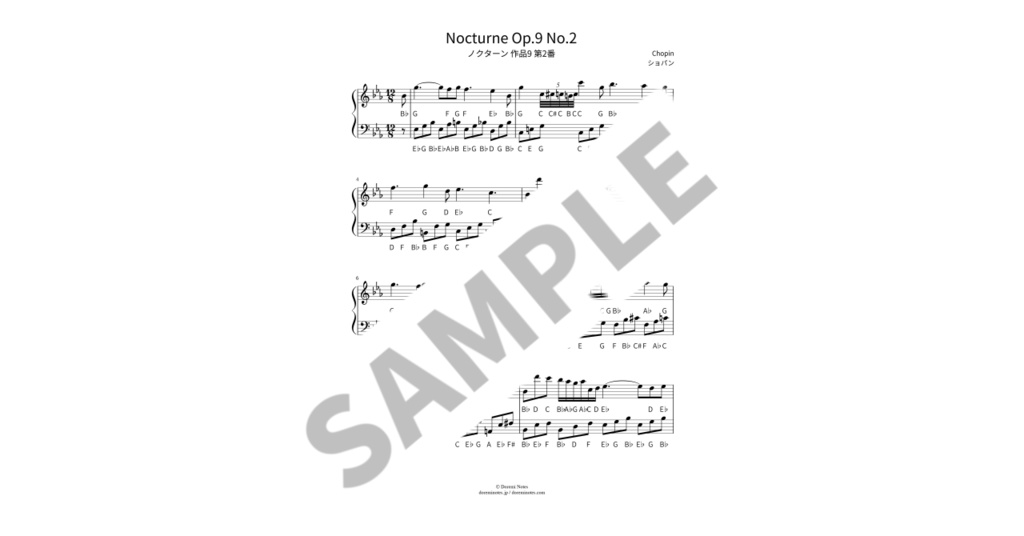【ABC付き簡単ピアノ楽譜】ノクターン 作品9 第2番 / ショパン