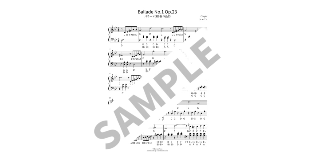 【ABC付き簡単ピアノ楽譜】バラード 第1番 作品23 / ショパン