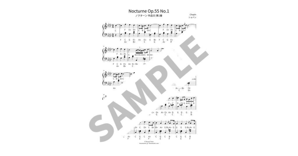 【ABC付き簡単ピアノ楽譜】ノクターン 作品55 第1番 / ショパン