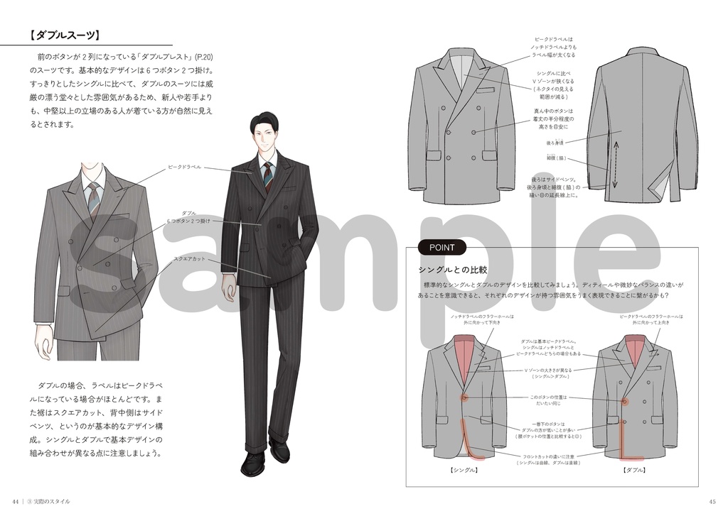 スーツの描き方 2.ジャケットのディティール編