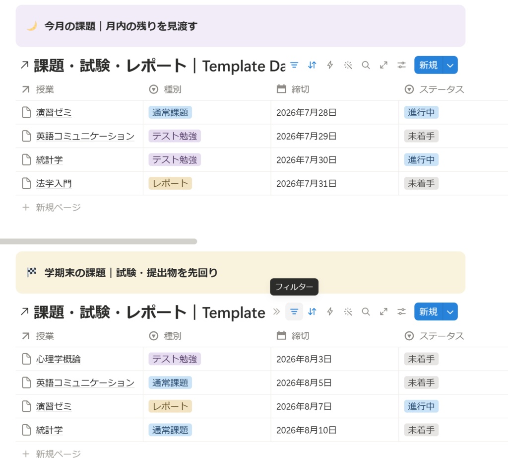 Semester Compass|大学生の課題・試験・レポート・出席管理 Notionテンプレート【Study Lab付き】