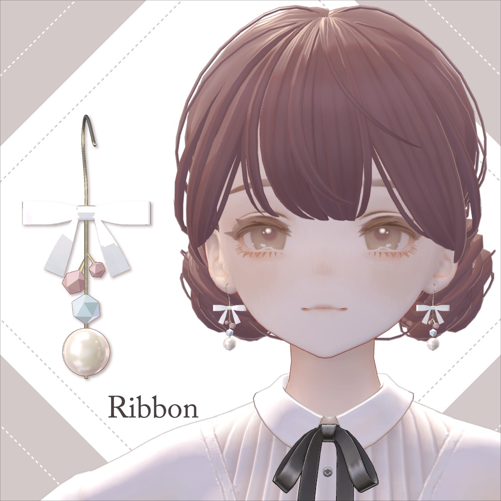 【VRChat用アクセサリー】Mikazuki&Ribbon Earring