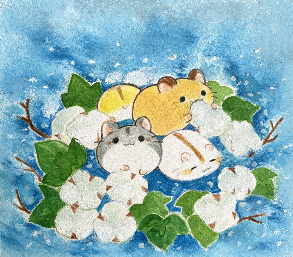 色紙・綿花とハムスター