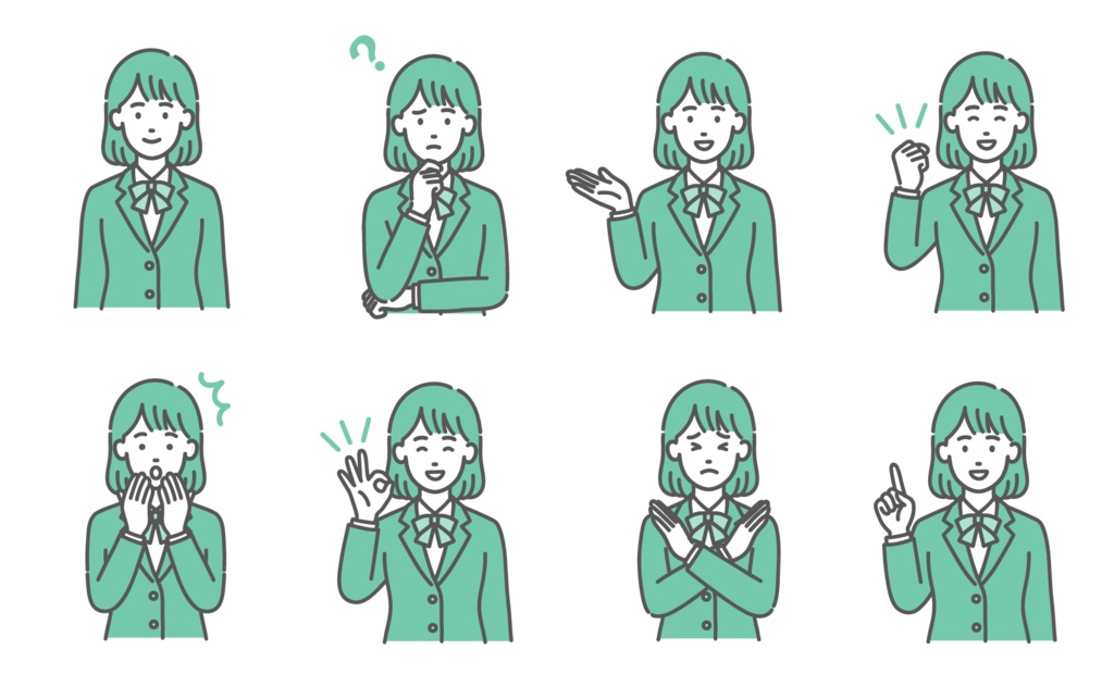 【40点セット】女性の世代別ポーズ・表情イラストセット(子供〜シニア)
